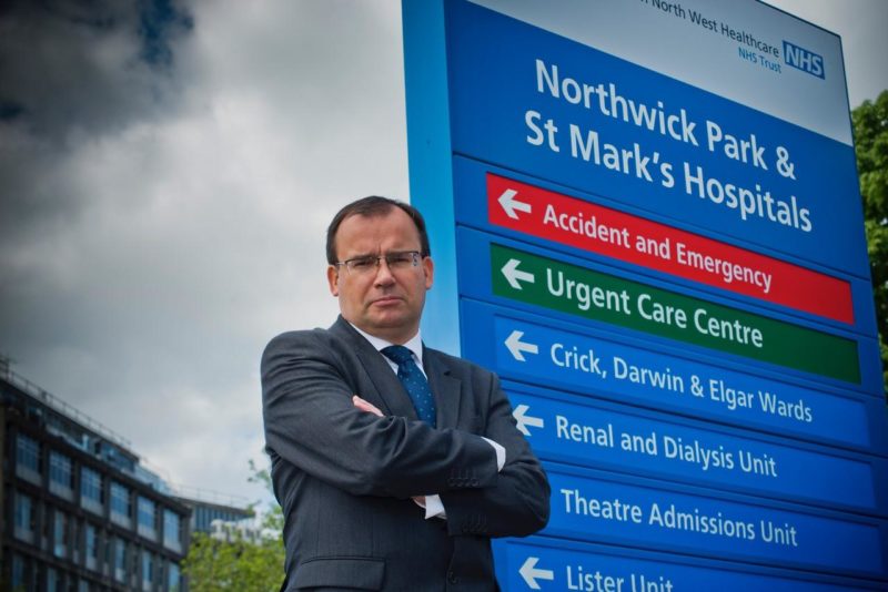 Figure 1 Gareth Thomas, MP outside Northwick Park Hospital