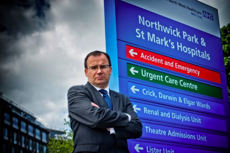 Gareth Thomas outside of Northwick Park Hospital in North West London