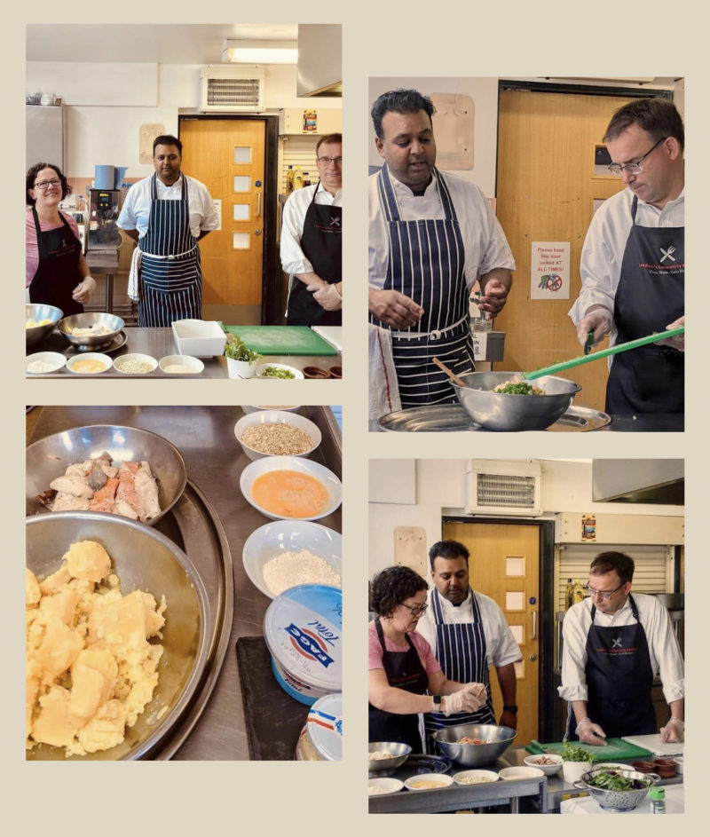 Gareth Thomas and Taz Khan cooking at London Community Kitchen