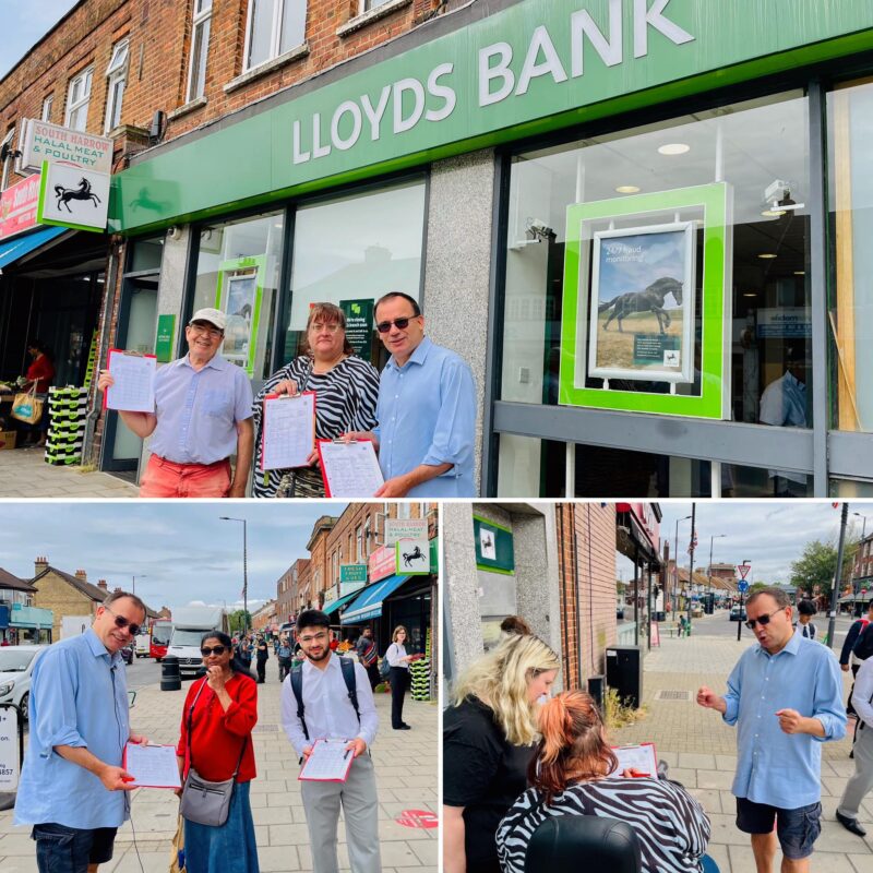 Gareth Thomas outside Lloyds Bank South Harrow